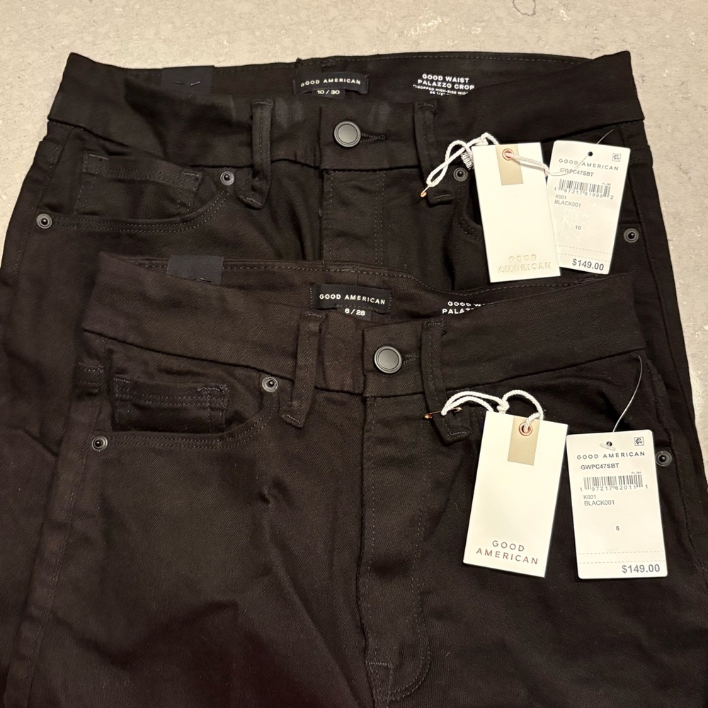 NWT Good American Good Waist Black Palazzo Crop Jeans - Picture 12 of 15